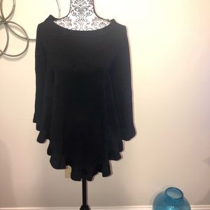 Black Karen Scott Ruffled Poncho Sweater, L/XL